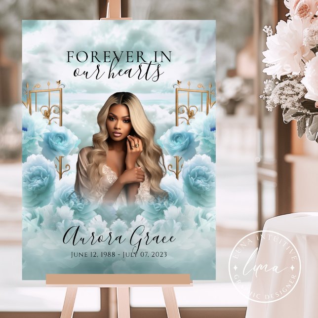 Affiche Panneau commémoratif - Roses bleus et portes d'or  (Créateur téléchargé)