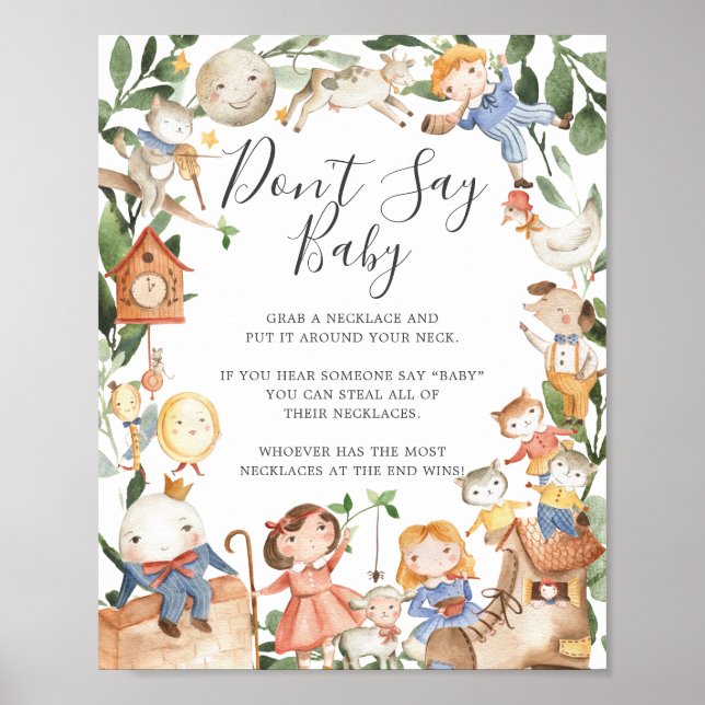 Affiche Panneau Comptines Baby Shower Ne dites pas Bébé (Devant)