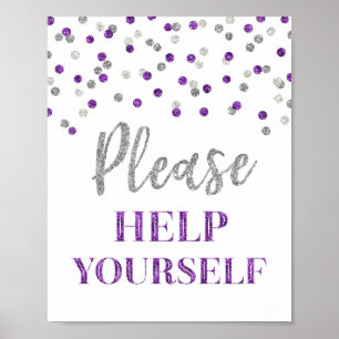 Affiche Panneau Confettis Argent Violet Servez-Vous
