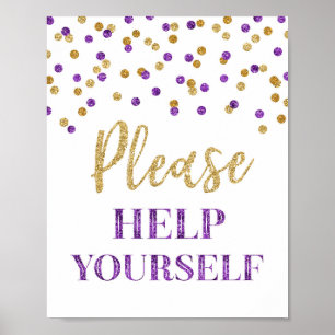 Affiche Panneau Confettis Or Violet Servez-Vous S'il Vous