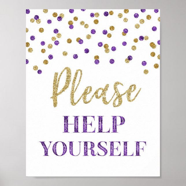 Affiche Panneau Confettis Or Violet Servez-Vous S'il Vous  (Devant)