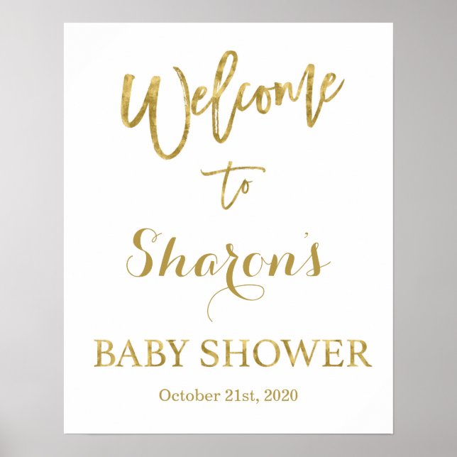 Affiche Panneau d'accueil Baby shower or et blanc (Devant)