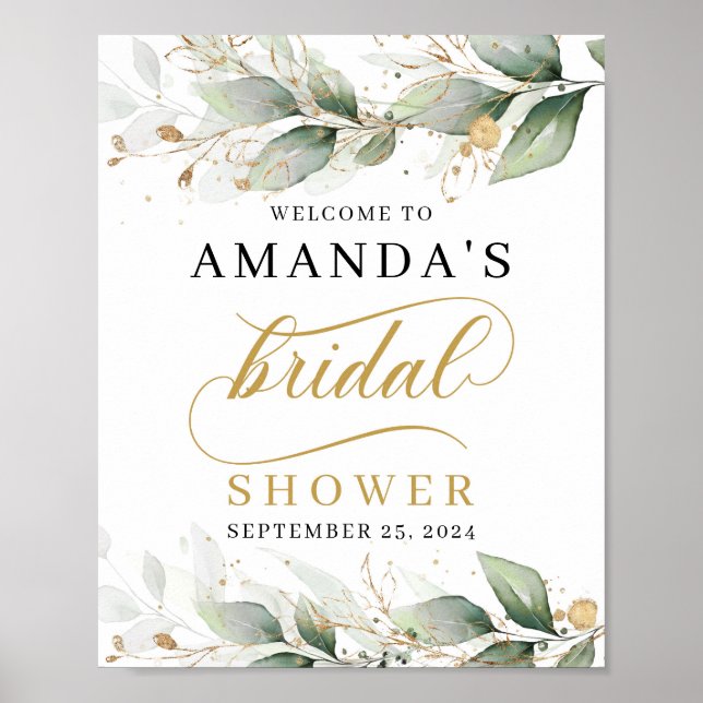 Affiche Panneau d'accueil de la douche d'eucalyptus vert (Devant)