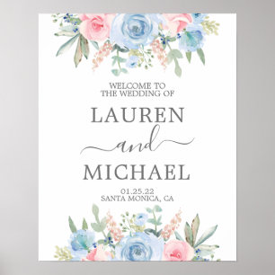 Affiche Panneau d'accueil Mariage bleu et blanc