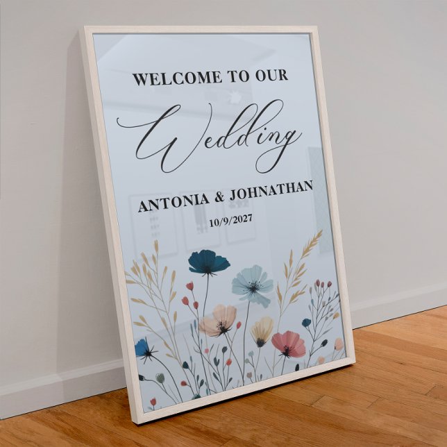 Affiche Panneau d'accueil Mariage Dusty Blue Wild Floral (Créateur téléchargé)