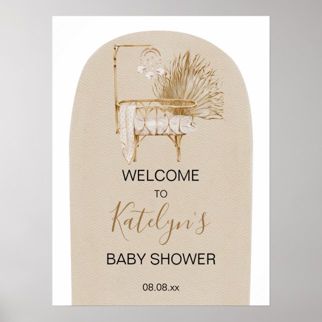 Affiche Panneau d'accueil pour baby‑shower bohème (Devant)