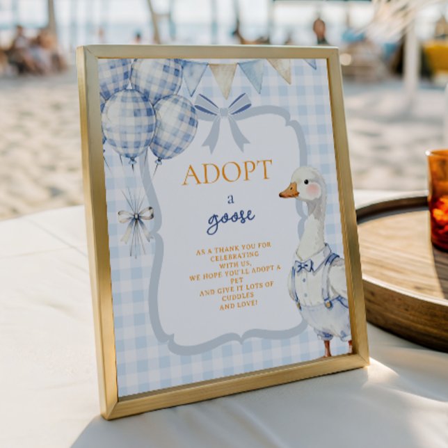 Affiche Panneau d'adoption d'une oie Gingham bleu pour gar (Créateur téléchargé)