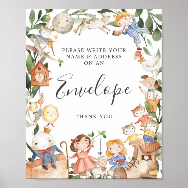 Affiche Panneau d'adresse de Baby Shower sur les comptines (Devant)