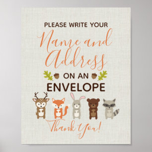 Affiche Panneau d'adresse de retour du Baby shower Woodlan