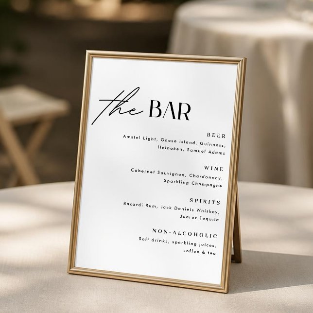 Affiche Panneau d'affiche de menu de bar de mariage minima (Créateur téléchargé)