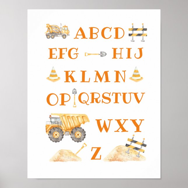 Affiche Panneau d'alphabet de construction jaune (Devant)