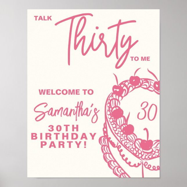 Affiche Panneau d'anniversaire 30 ans Rose Branché Parle-m (Devant)