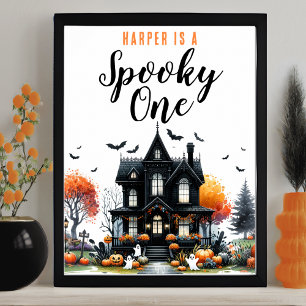 Affiche Panneau d'anniversaire de la fête d'Halloween Spoo