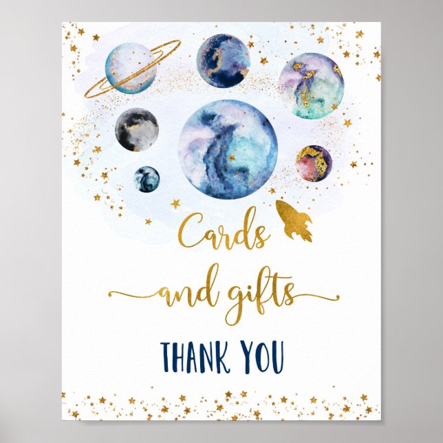 Affiche Panneau d'anniversaire Galaxy Blue Gold Cartes et  (Devant)