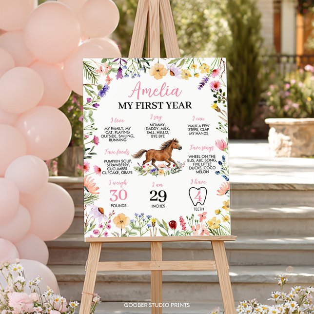 Affiche Panneau d'anniversaire jalon rustique Cheval Fleur (Créateur téléchargé)