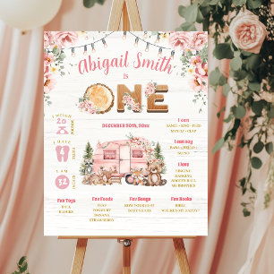 Affiche Panneau d'anniversaire Joyeux campeur rose