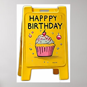 Affiche Panneau d'anniversaire joyeux en plastique jaune