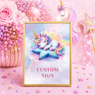 Affiche Panneau d'anniversaire Licorne Enchantée Rose Viol