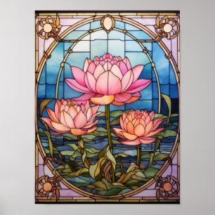Affiche Panneau d'art de vitrail Fleur de lotus rose