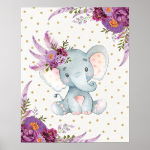 Affiche Panneau d'art pour chambre d'enfant éléphant flora