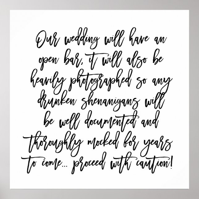 Affiche Panneau d'avertissement Mariage à la main chic (Devant)