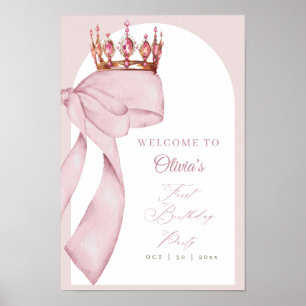 Affiche Panneau de 1er anniversaire avec un joli nœud rose