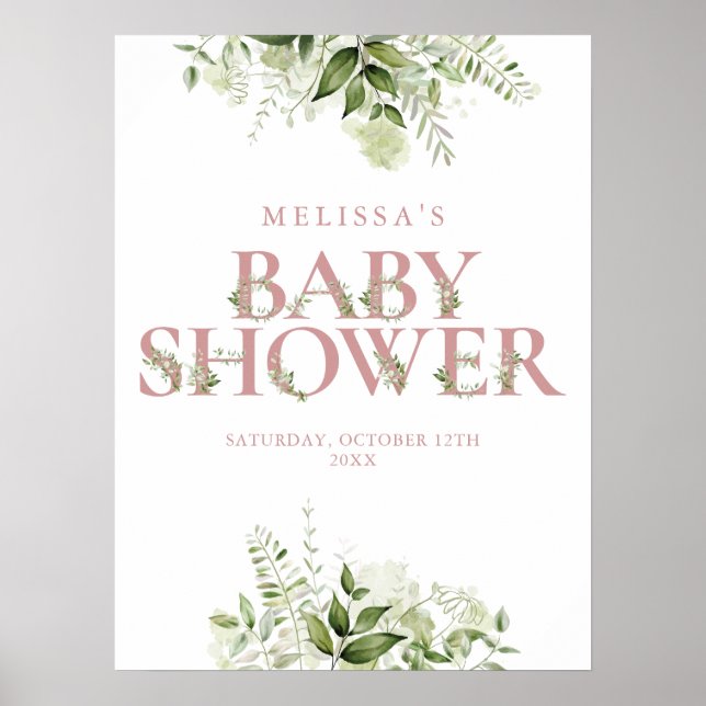 Affiche Panneau de Baby Shower à la Fleur de Rose Poussiér (Devant)