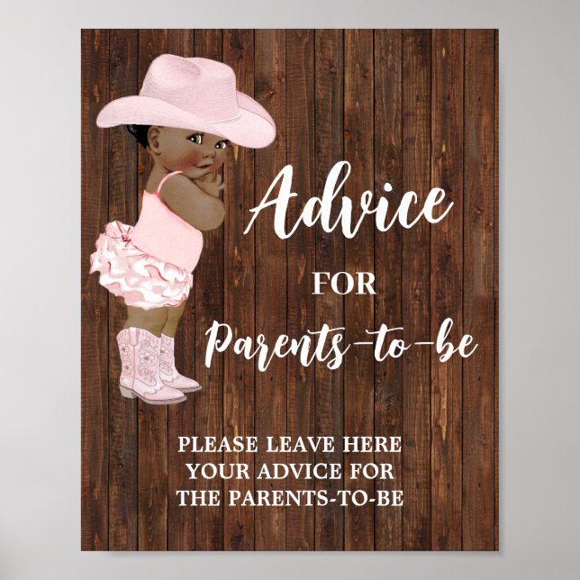 Affiche Panneau de Baby shower AA Cowgirl Conseils aux par (Devant)