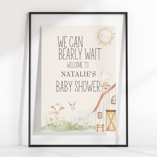Affiche Panneau de Baby Shower Animaux de la Ferme Amis de (Créateur téléchargé)
