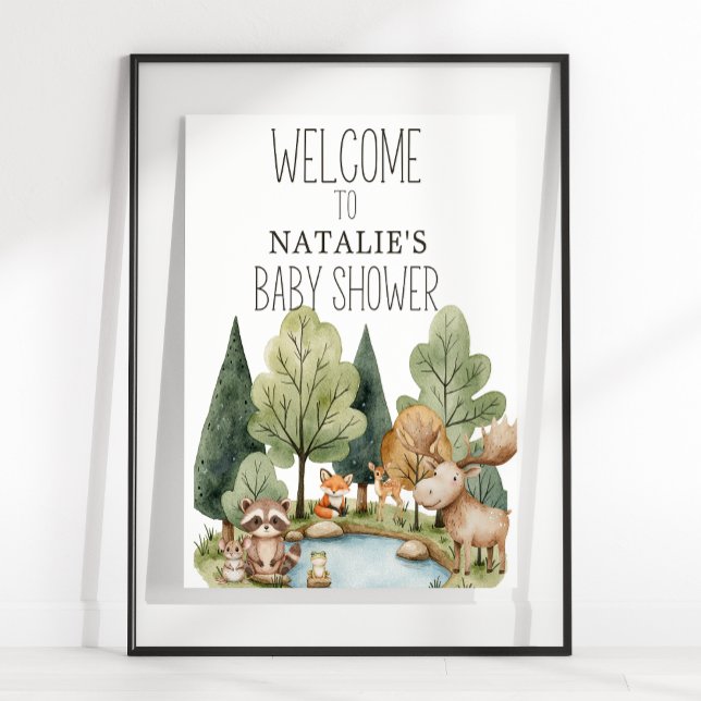 Affiche Panneau de Baby Shower Animaux de la Forêt Bohème (Créateur téléchargé)
