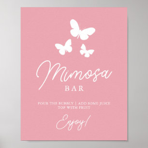 Affiche Panneau de Baby Shower Bar Mimosa Papillons Roses