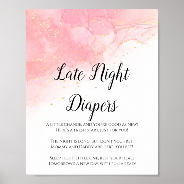 Affiche Panneau de Baby Shower Couches de Nuit Or Rosé (Devant)
