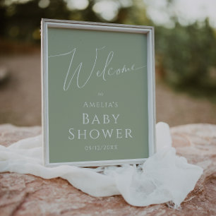 Affiche Panneau de Baby shower d'accueil en vert Sage Whim