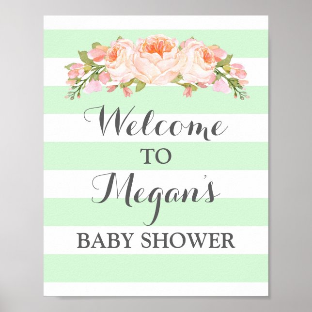 Affiche Panneau de Baby shower d'accueil Fleurs de menthe (Devant)