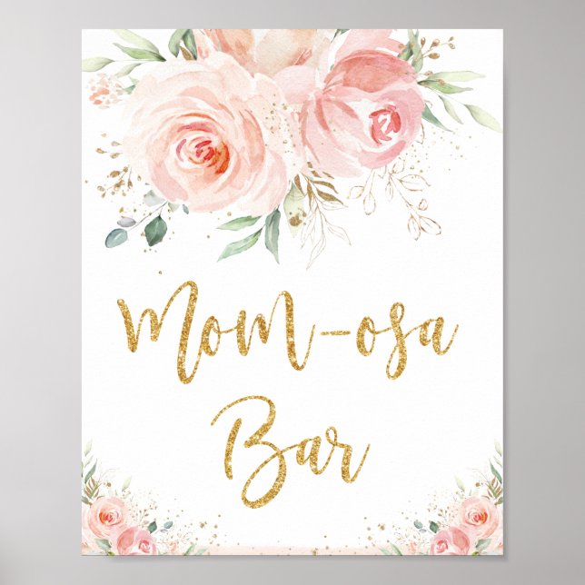 Affiche Panneau de Baby shower de bar maman-osa rose pâle (Devant)