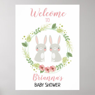 Affiche Panneau de Baby shower de bienvenue de fille jumel