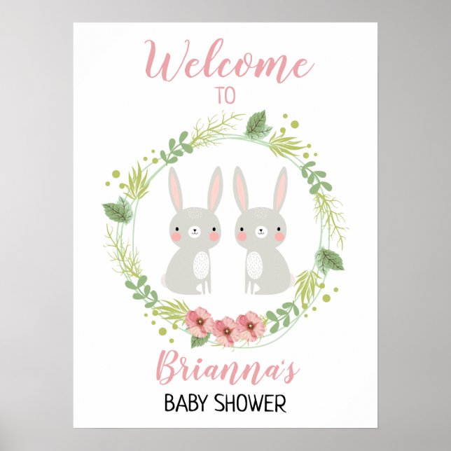 Affiche Panneau de Baby shower de bienvenue de fille jumel (Devant)