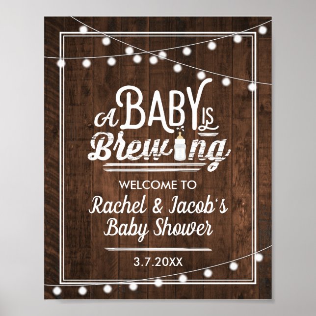 Affiche Panneau de Baby shower de bienvenue Rustic A Baby (Devant)
