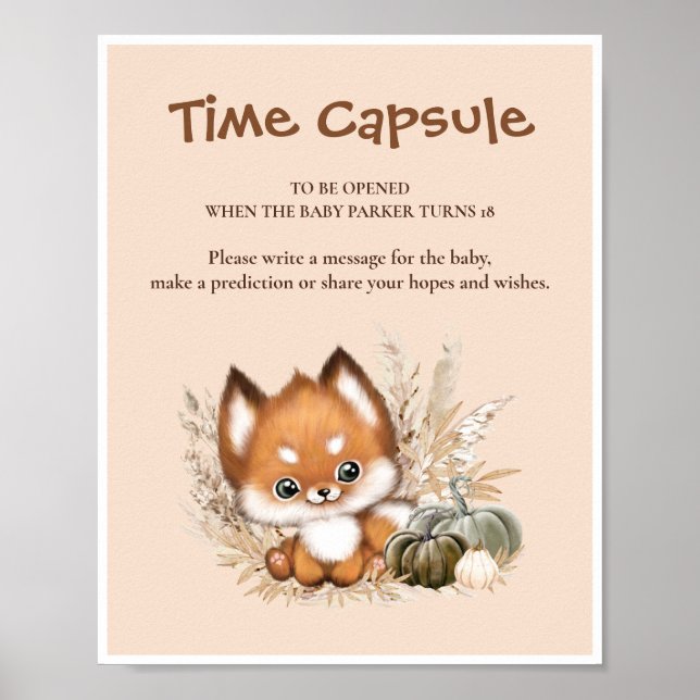 Affiche Panneau de Baby shower de l'automne Little Cub Fox (Devant)
