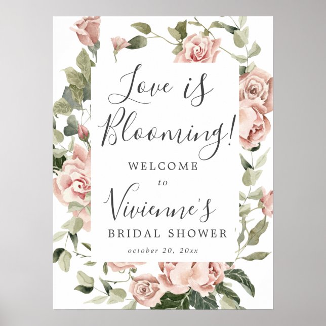 Affiche Panneau de Baby Shower de Mariage Fleurs Roses (Devant)
