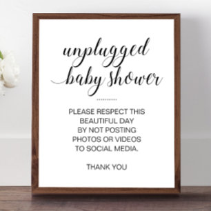 Affiche Panneau de Baby Shower Débranché sans Réseaux Soci