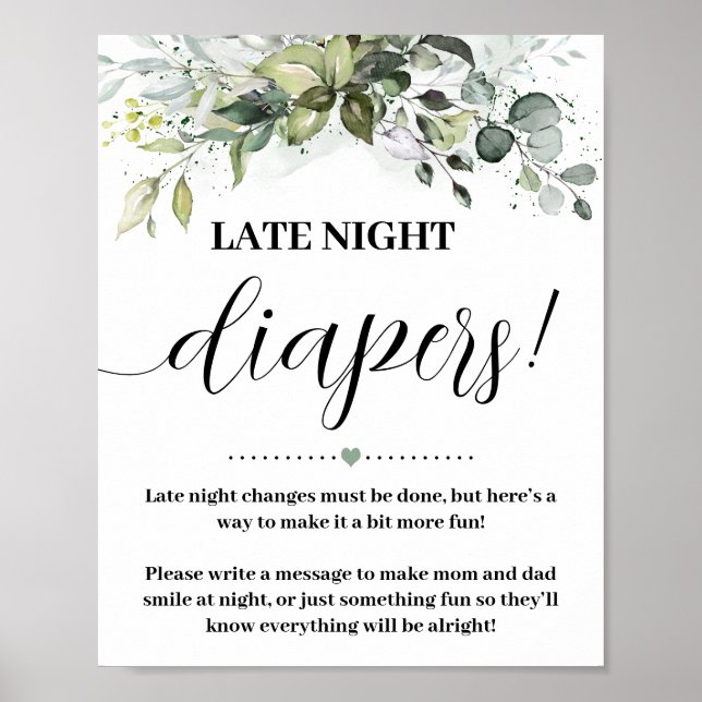 Affiche Panneau de Baby shower des Diapeurs de nuit vertes (Devant)