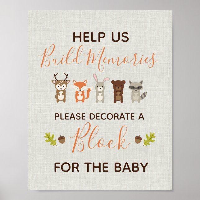 Affiche Panneau de Baby shower en bois - Décorez un bloc (Devant)