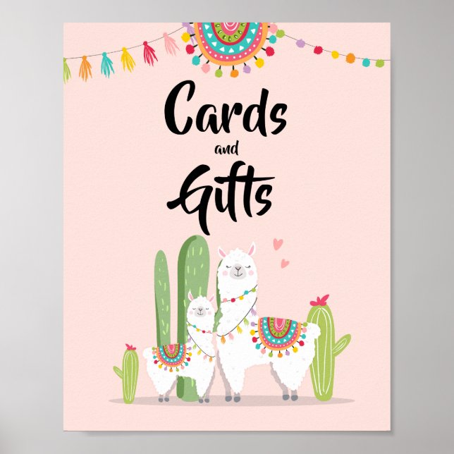 Affiche Panneau de Baby Shower Fiesta Llama Cartes et Cade (Devant)