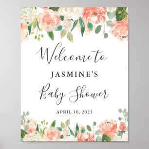 Affiche Panneau de Baby shower Floral Peach Blush Peonies