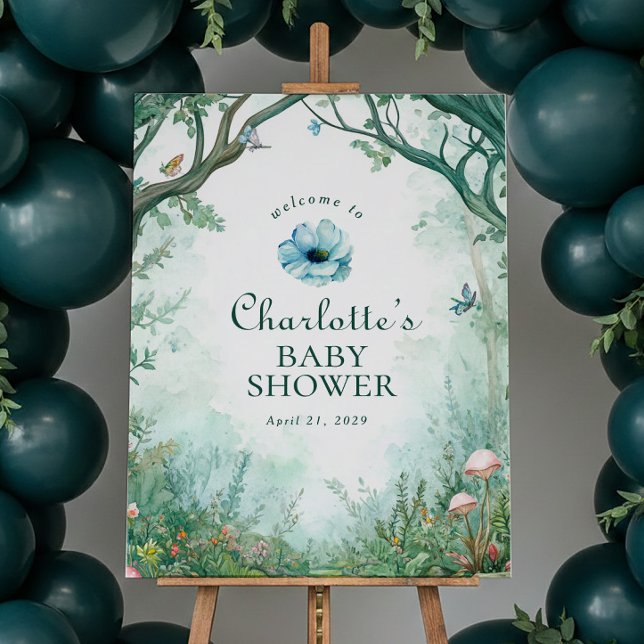 Affiche Panneau de Baby Shower Forêt Enchantée Forêt de Co (Créateur téléchargé)