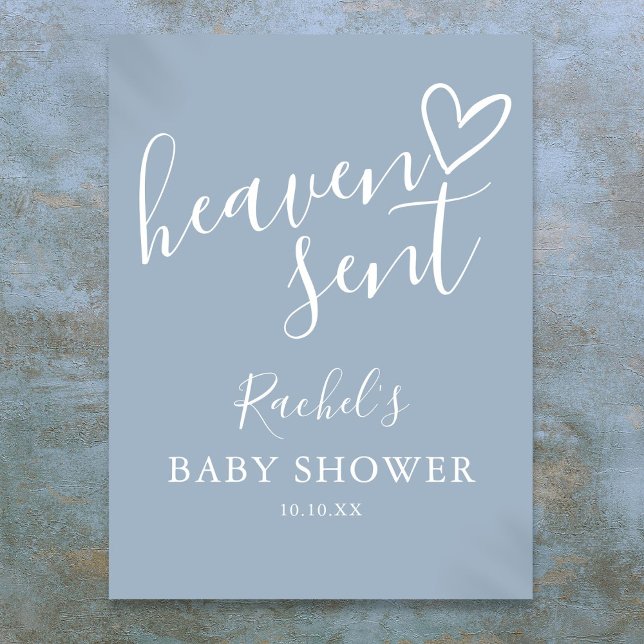 Affiche Panneau de Baby Shower Garçon Bleu Poussiéreux Env (Heaven Sent Dusty Blue Boy Baby Shower Sign)