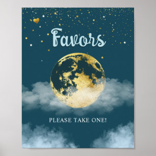 Affiche Panneau de Baby shower Gold Turquoise Over the Moo