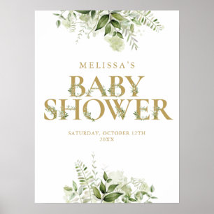 Affiche Panneau de Baby Shower Lettre de Verdure Dorée