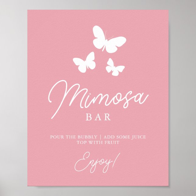 Affiche Panneau de Baby Shower Papillons Roses Bar Mimosa (Devant)